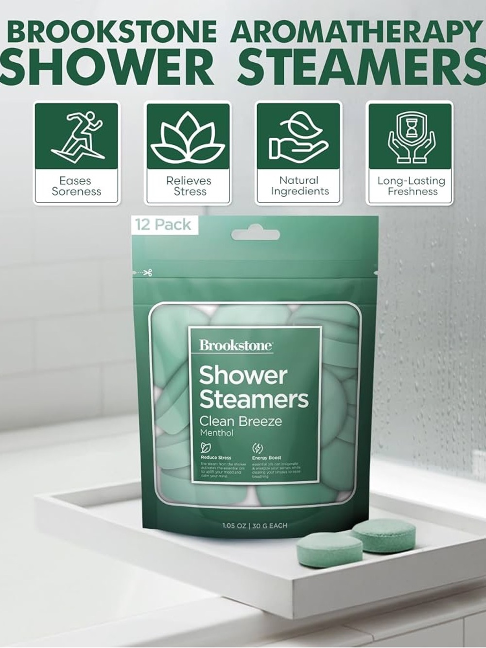 Brookstone Shower Steamers - Mint Green Menthol Aromatherapy